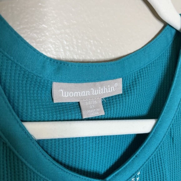 women within 4x top embroidered Plus Floral Waffle Knit Boho Preppy Button 3/4 - Picture 4 of 7